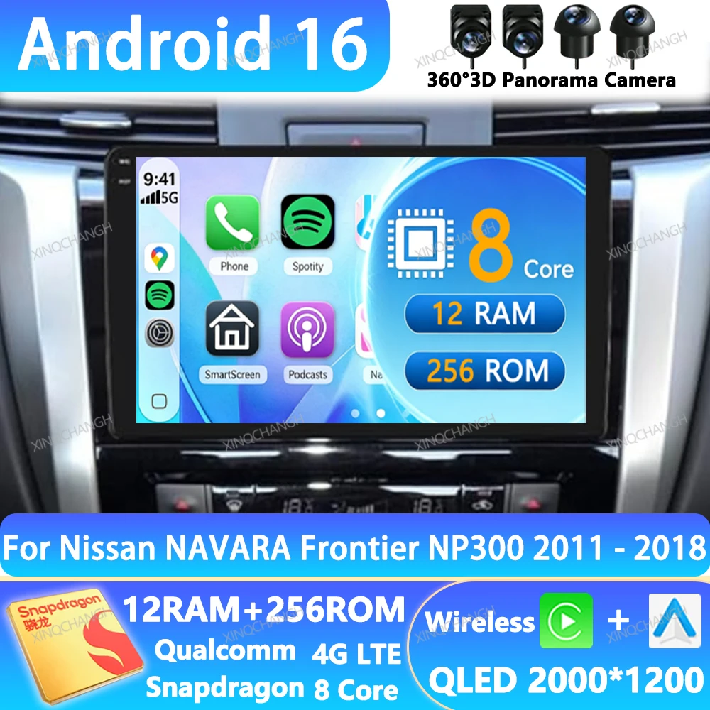 Radio para Auto Android 16 para Nissan NAVARA Frontier NP300 2011-2018, Navegación Multimedia, Reproductor de Video Estéreo, 2DIN QLED, BT, 4G, WIFI