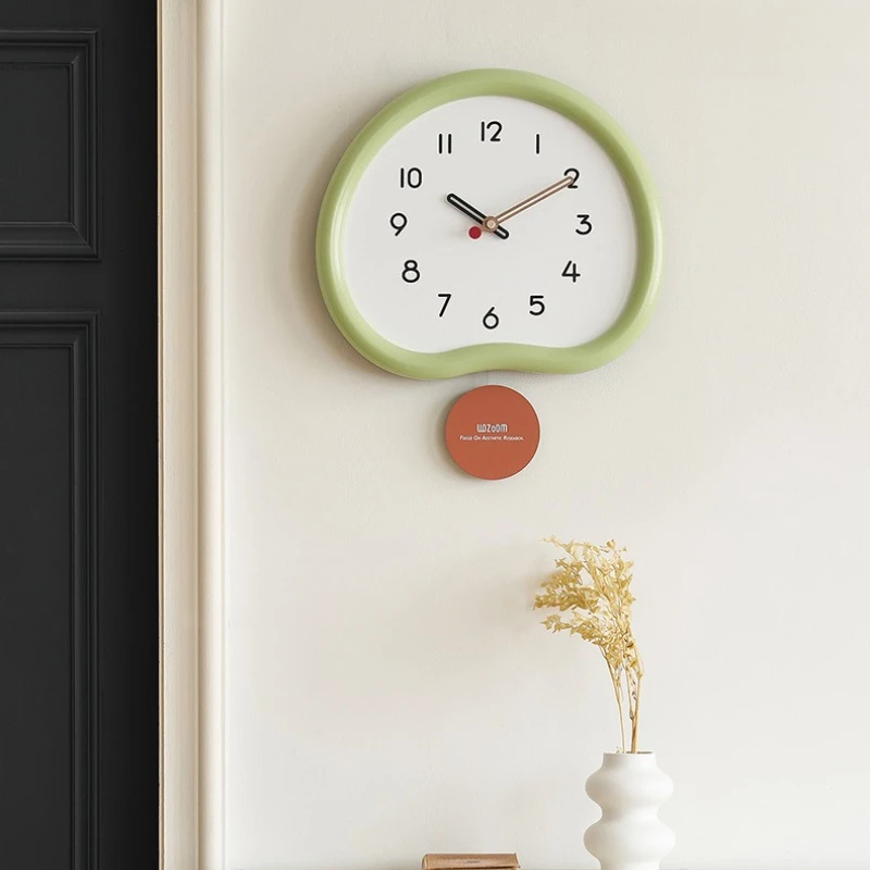 Swinging No-Drill Wall Clock Peach Design Modern Minimalist Living Room Decor Silent Movement Easy Installation Home Office Gift