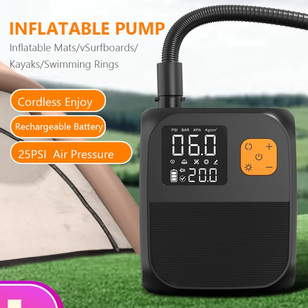 Kabelloser Luftpumpe mit 8000mAh LCD-Display, tragbarer elektrischer Reifenfüller 25PSI für SUP, Kajaks, Surfen, Kite, Matratzen, Luftkompressor