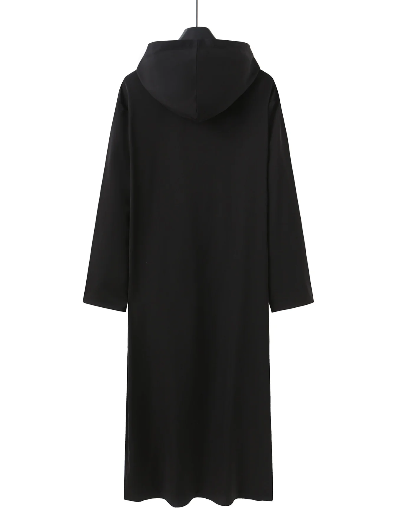 Losse moslim heren lange gewaad met capuchon, geborduurde mouwen, islamitische zwarte casual jurk, ontwerp met open voorkant voor comfortabel gebruik
