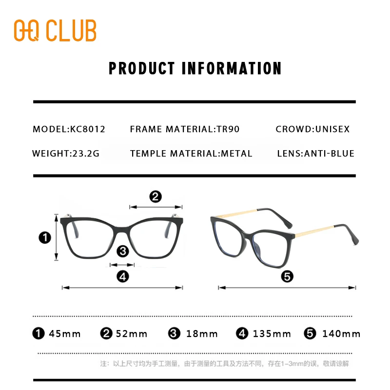 O-Q CLUB Woman Glasses in Trend Lunette De Lecture Femme Optical Lenses to Read Sunglasses for Men Women\'s Eyeglass Frame Grade