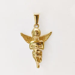 18K Gold Plated 3d Solid Angel Charm Stainless Steel Religious Cupid Angel Pendant Necklace For Men Jewelry