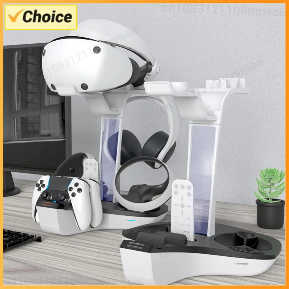 

Зарядная станция для игровых контроллеров, профессиональная зарядная база с LED-индикатором, кронштейн для хранения гарнитуры и наушников для PS5 и PS VR2