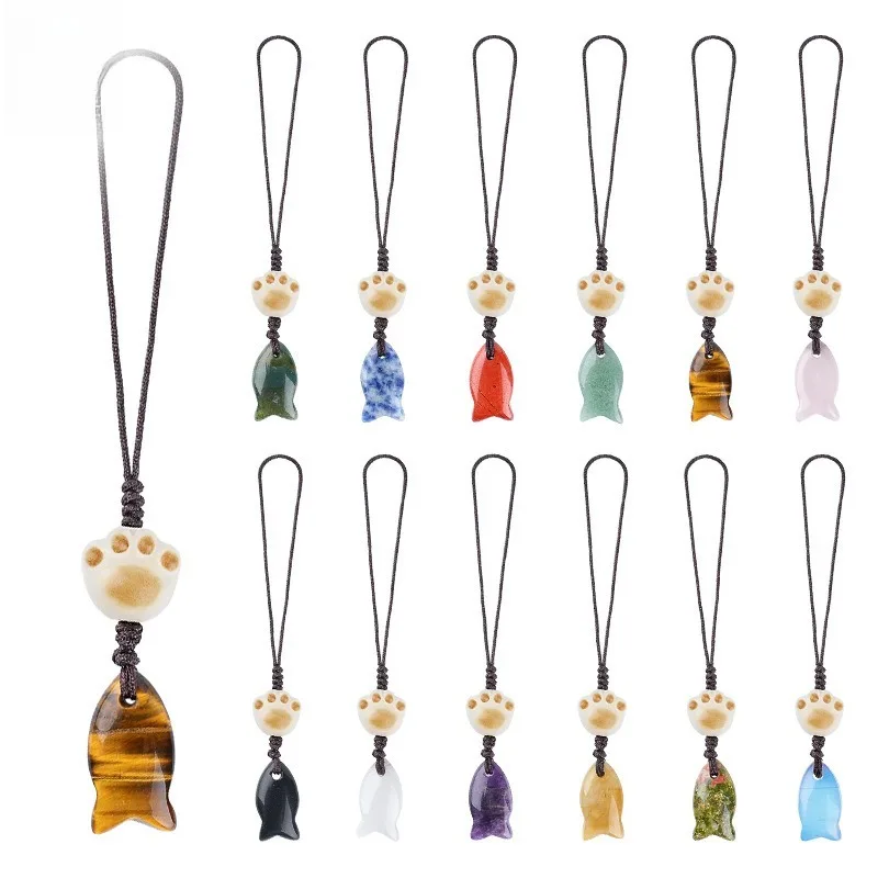 

10 шт. подвесок из натурального камня в форме рыбок, ручной работы, для телефона/сумки/брелока, милые подвески в виде кошачьих лапок для женщин