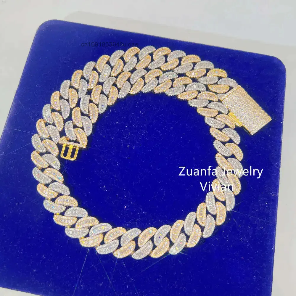 

Two Tone Color Miami Cuban Link Chain Silver S925 Hip Hop Iced Out Vvs Moissanite Diamond Men Necklace
