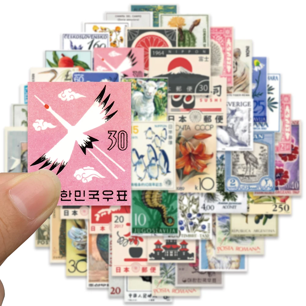 50pcs Retro Stamp Sticker Colorful Flower Decal For Diary Phone Laptop Luggage Scrapbook DIY Decoration Sticker Reward Gift