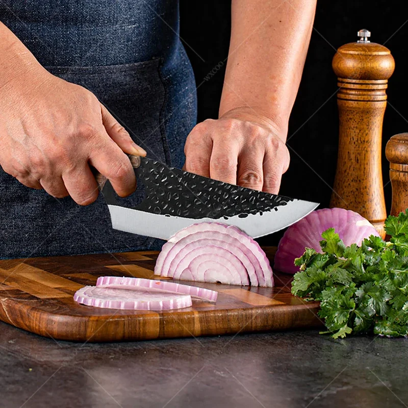 WXCOO Forged Kitchen Scissors Chef Knife Set High Carbon Steel Meat Fish Fruit Knives Butcher Cleaver Boning Knife with Cover