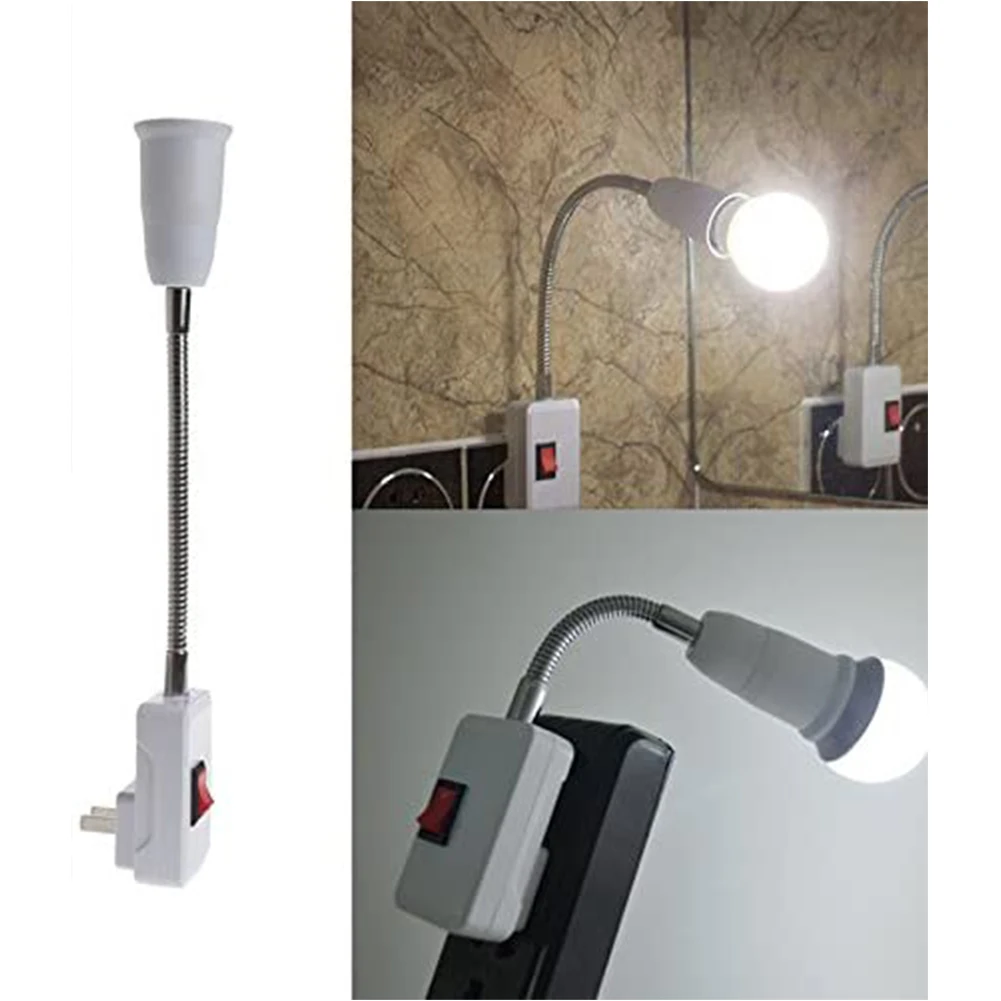 E27 Lamp Base Wall Flexible Holder Light Flexible Bend Mobile Test Light Socket Light Bulb Adapter Plug Switch Stainless Steel