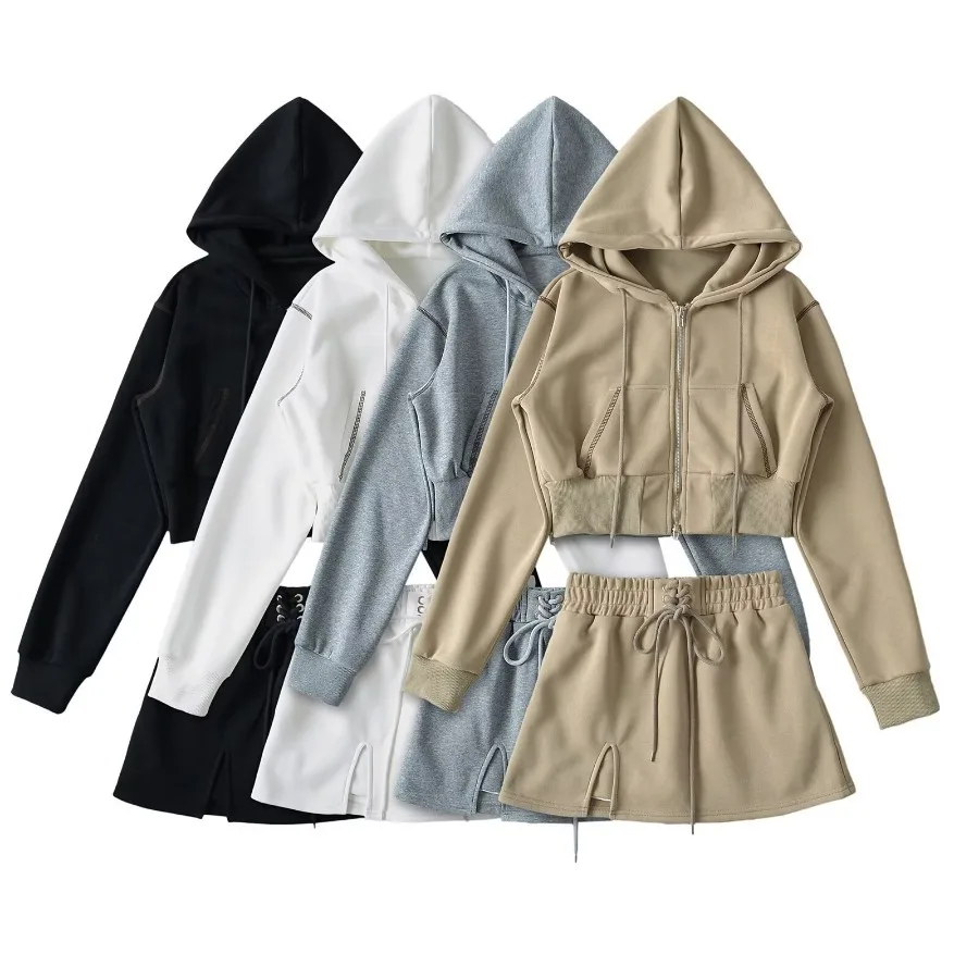 

Толстовка женская повседневная Y2k уличная мода свободная толстовка куртка на молнии верхняя одежда мини-юбка с высокой талией