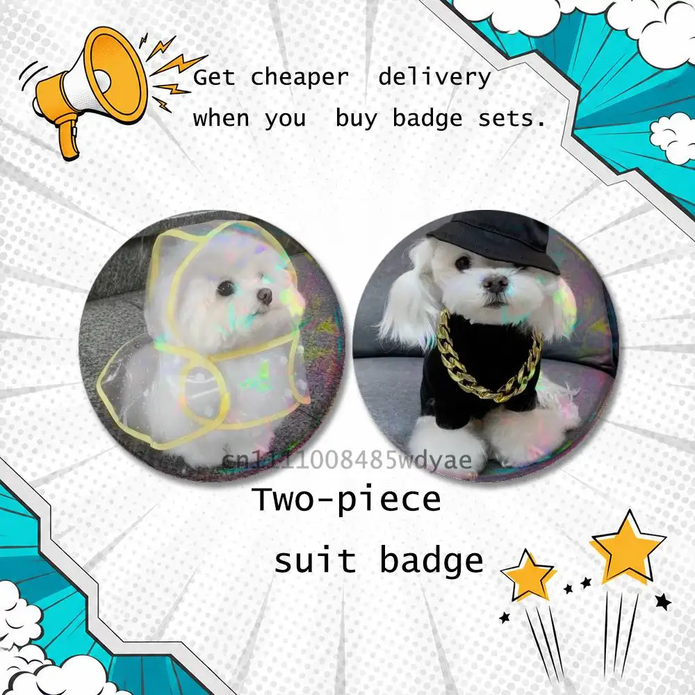 Maltese Dog Puppy Cute A 2-piece set Pins Backpack Clothes Jewelry Accessories Cartoon Round Brooch Button Badge Gifts - view 3