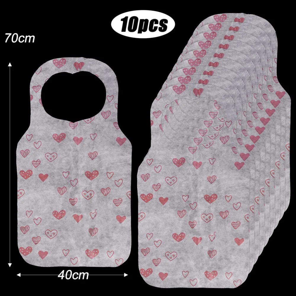 10Pcs/Bag Heart Printed Disposable Aprons Non Woven Anti-fouling Cooking Apron Oil-proof Kitchen Aprons Restaurant Home Supplies