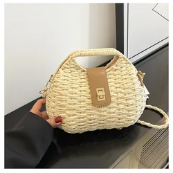 Solid Color Elegant Straw Woven Bag Trendy Woven Crossbody Bag Beach Bag