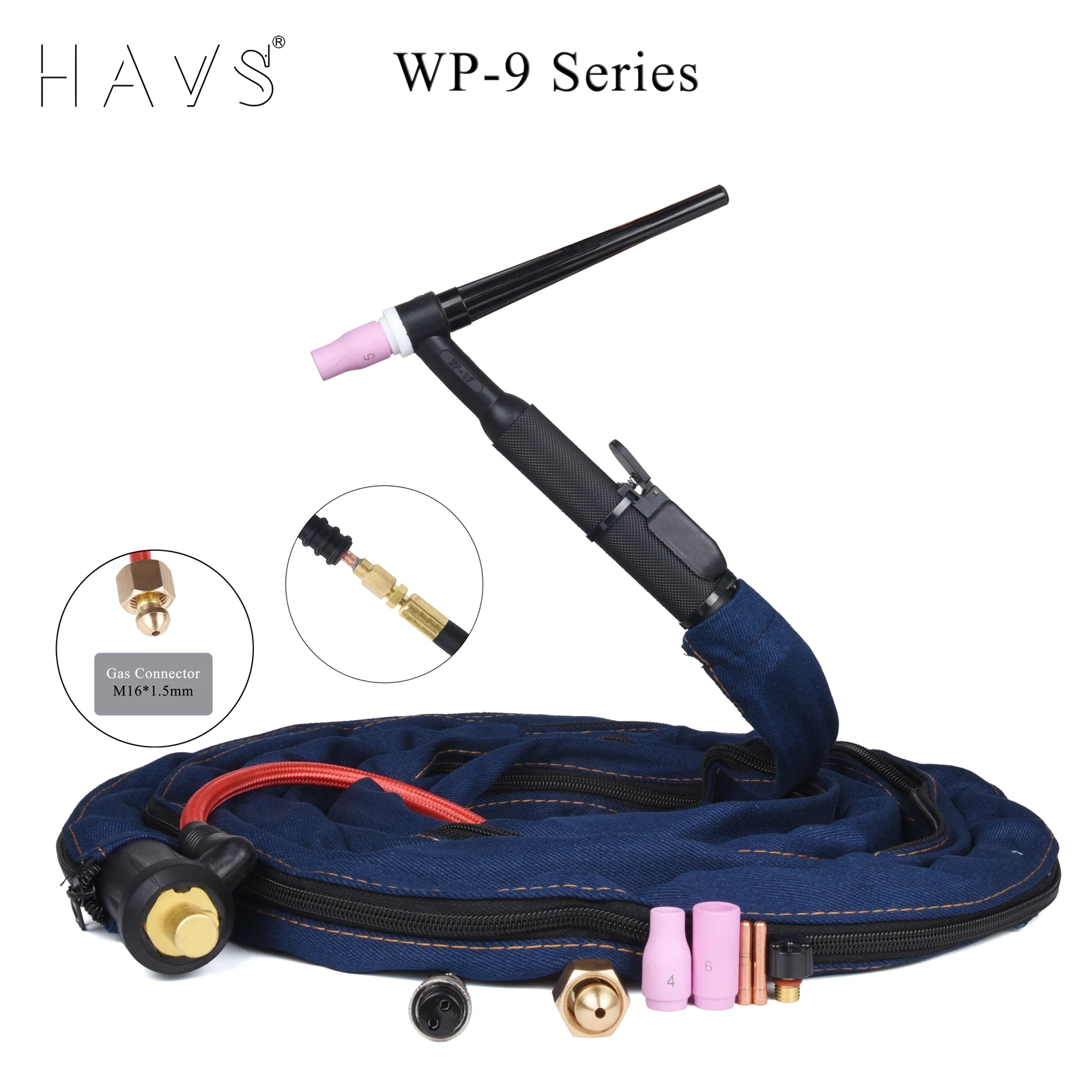 

4M WP9 WP9FV WP9F TIG Welding Torch Gas-Electric Integrated Rubber Hose w/DKJ 10-25 35-50 w/ M16*1.5mm Gas Connector 13FT