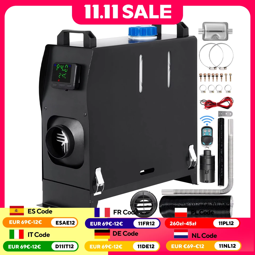 VEVOR 8KW chauffage à Air Diesel tout en un 12V chauffage de stationnement Diesel silencieux 5000W chauffage Diesel télécommande avec interrupteur LCD
