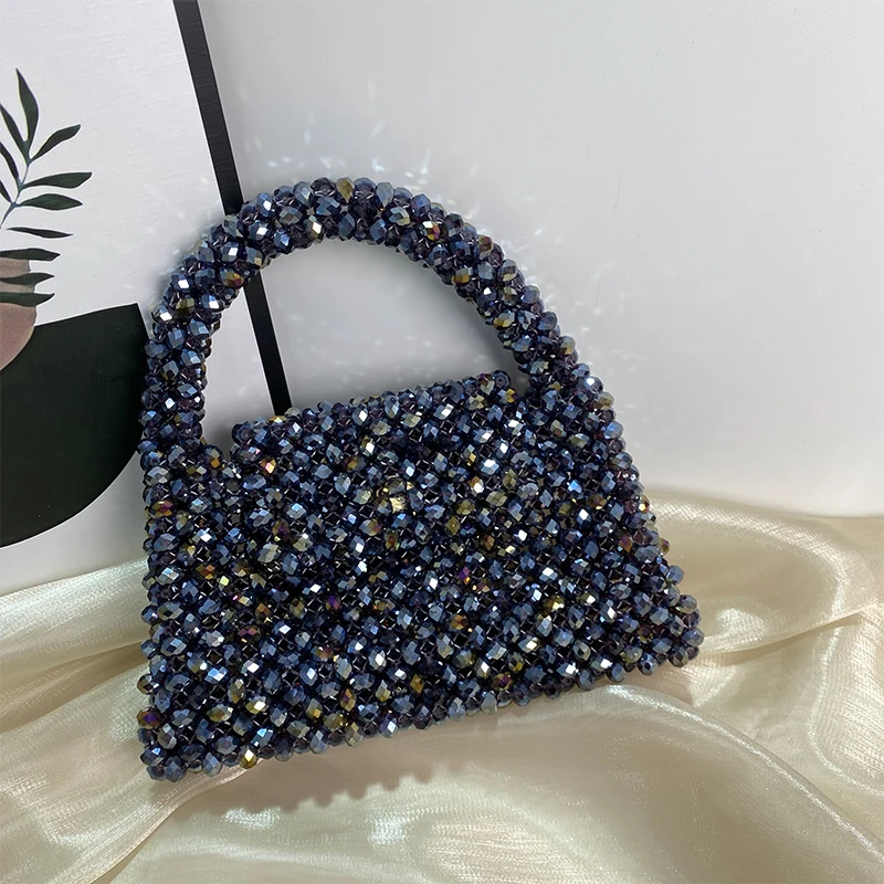 Crystal Bead Bags Customized Fashion Handmade Acrylic Woven Flap Women\'s Shoulder Bags Summer Handbag Purse Wedding Party