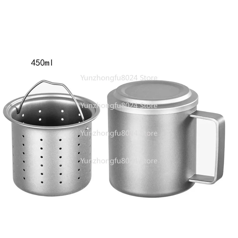 Portable Double-layer Anti-scalding Titanium Cup Travel Tea Set with Filter, Suitable for Outdoor Camping
