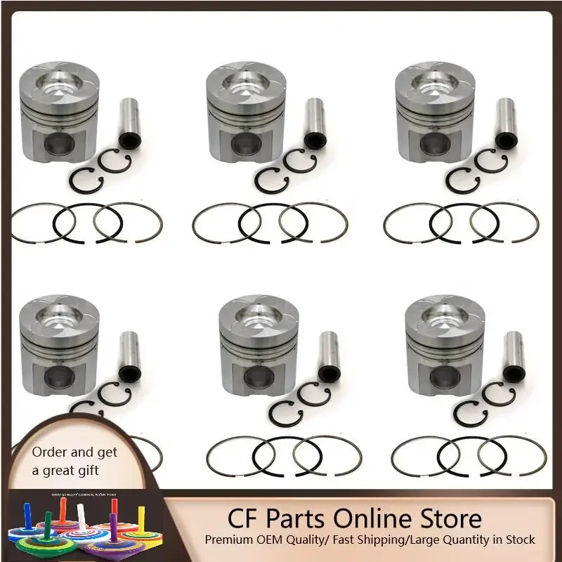 

New 6 Sets STD Piston Kit With Ring 6150-31-2012 Fit For Komatsu 6D125 Engine 125MM