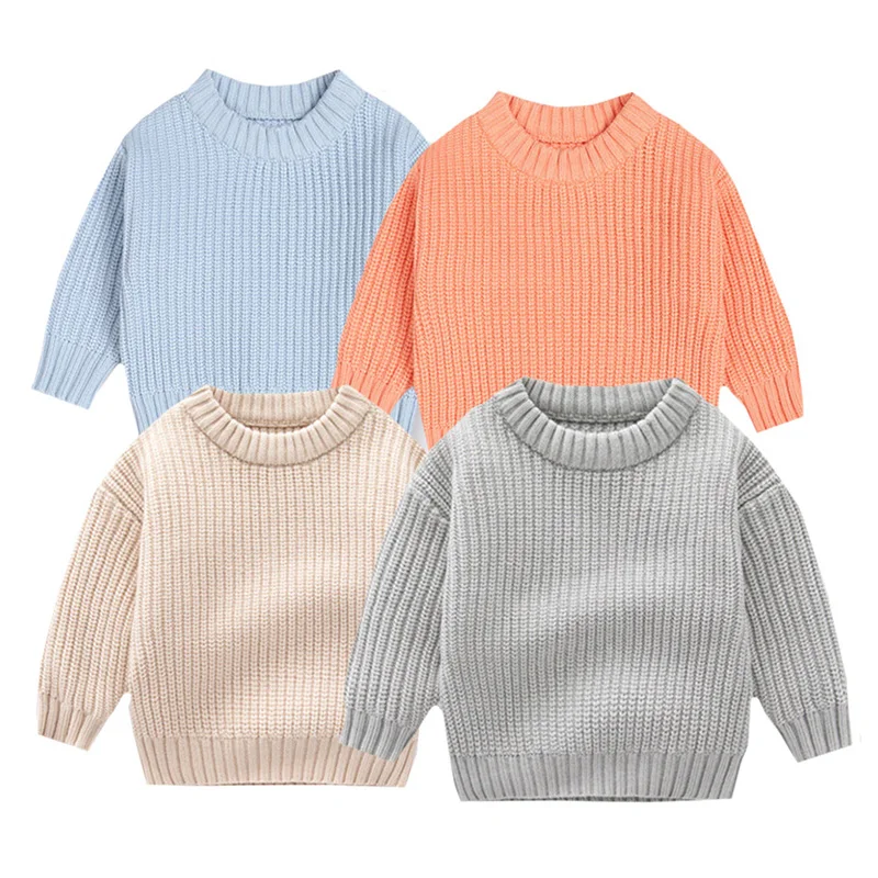 

Autumn Spring Kids Pullover Sweaters Baby Solid Pullover Tops Children Knitted Sweaters Korean Style Children Clothing