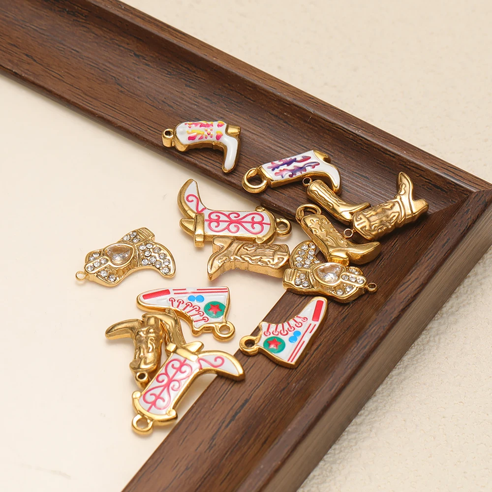 4pcs Gold Stainless Steel Enamel Boot Shoes Charms for DIY Creative Jewelry Necklace Making Handmade Bracelet Earrings Supplies