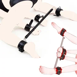 Metal Open Leg Bar with PU Leather Handcuffs Wrist Ankle Cuffs Open Legs Shackles BDSM Bondage Restraints Erotic Kit For Women