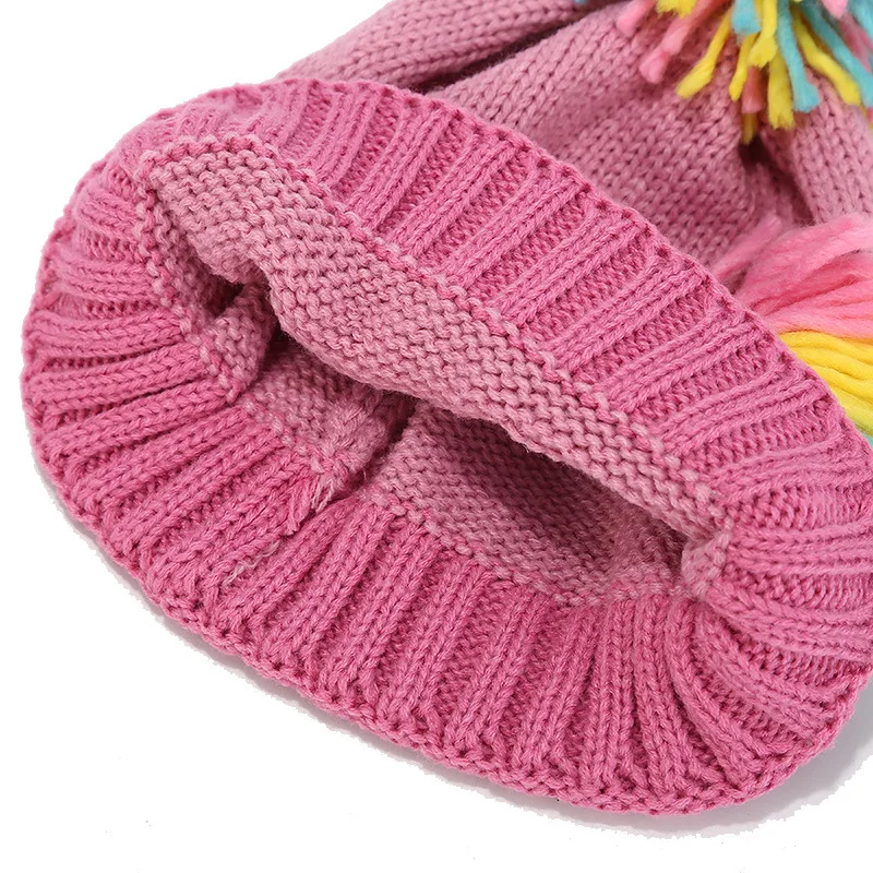 3-teiliges modisches Kinder-Winter-Einhorn-Mütze, Halstuch, Handschuhe, Set für 3–6 Jahre, gestrickt, warm, Schal, Mütze, Kinder-Beanie-Mütze