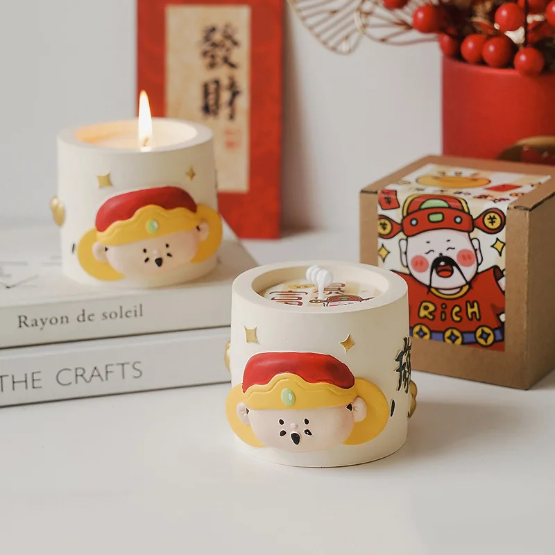 Cartoon God of Wealth Sculpture Cup Jar Aromatherapy Candle Plaster Cup Soy Wax Plant Essential oils Candles Home Decoration
