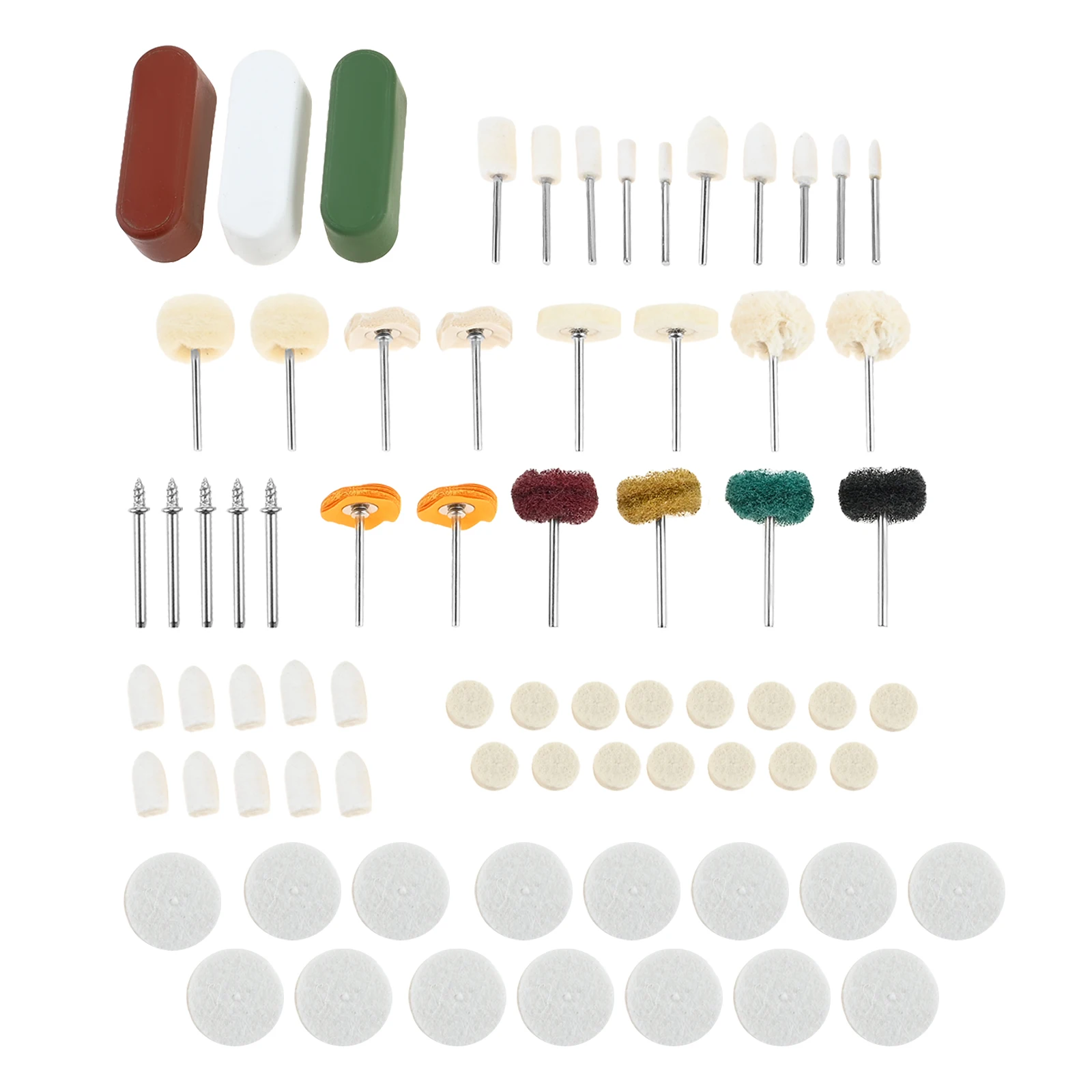 

72pcs 1/8" Shank Wool Felt Cotton Mounted Abrasive Wheel Polishing Pad Grinding Buffing Wire Brushes Kit for Drill Rotary Tool