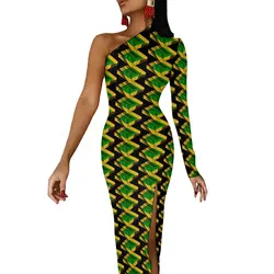 Jamaica Flag Bodycon Dress Summer Love Jamaica Modern Side Split Long Dresses Long Sleeve Design Street Wear Dress