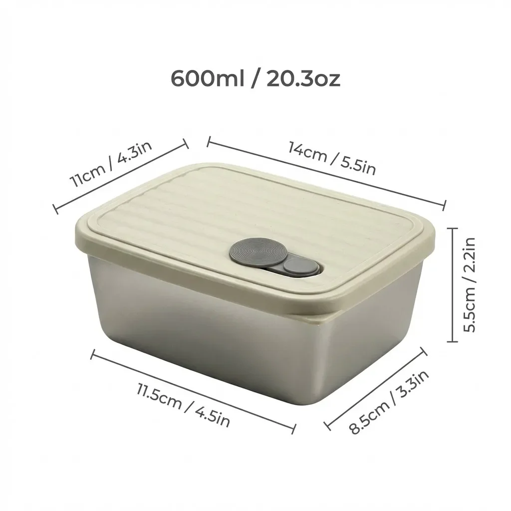 Duurzame voedselcontainer van 304 roestvrij staal, geschikt voor het bewaren van fruit, groenten en vlees. Grote inhoud, luchtdicht, ideaal voor in de koelkast om voedsel vers te houden.