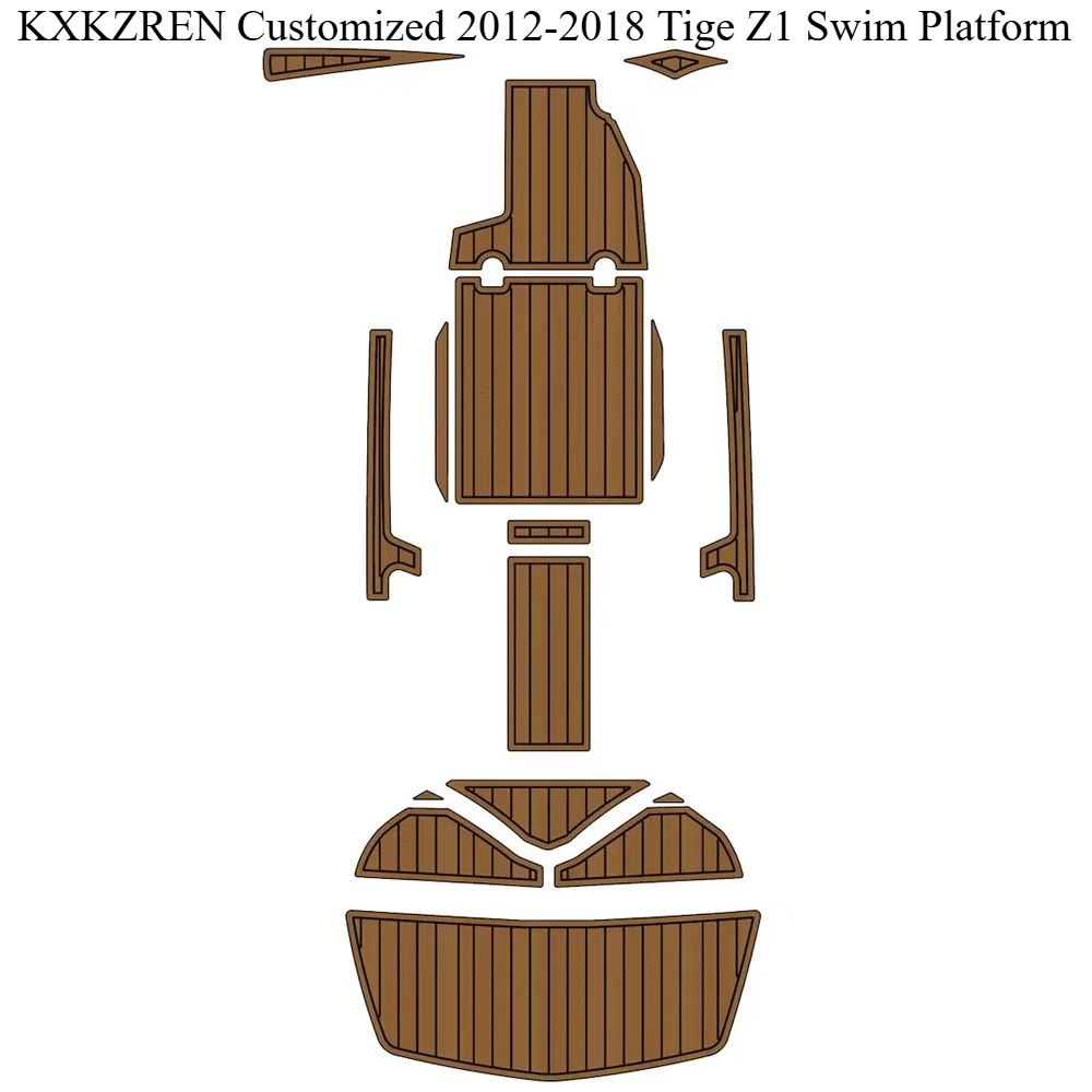 KXKZREN Custom 2012-2018 Tige Z1 Swim Platform Faux Teak Marine Flooring Pad Accessories for Yacht Self-adhesive Decking Sheet