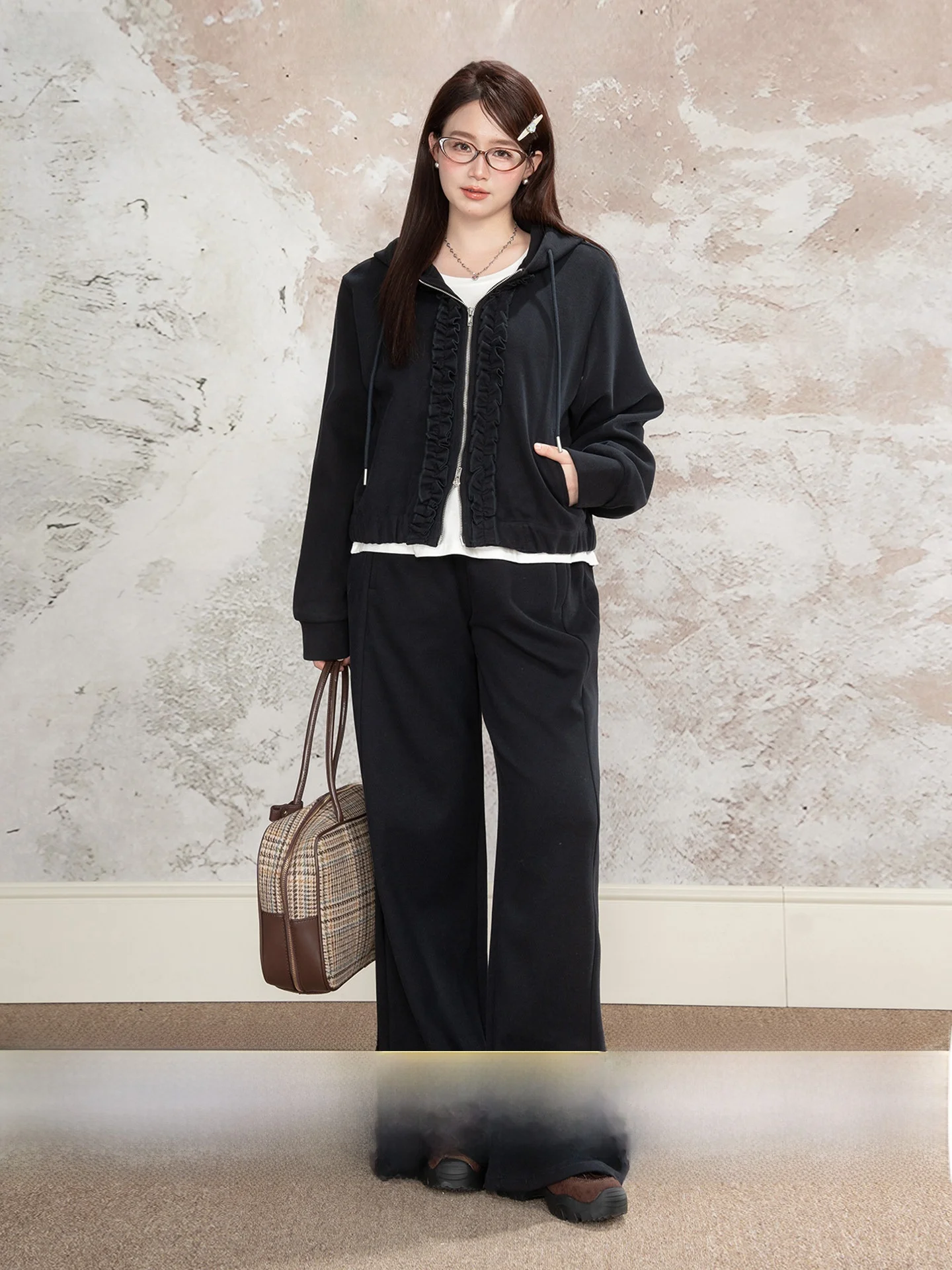 

Heynew plus Size Women's Casual Hooded Zipper Lace Sweatirt Pants Two Piece Set Autumn Winter Faion Comfortable Polyester...