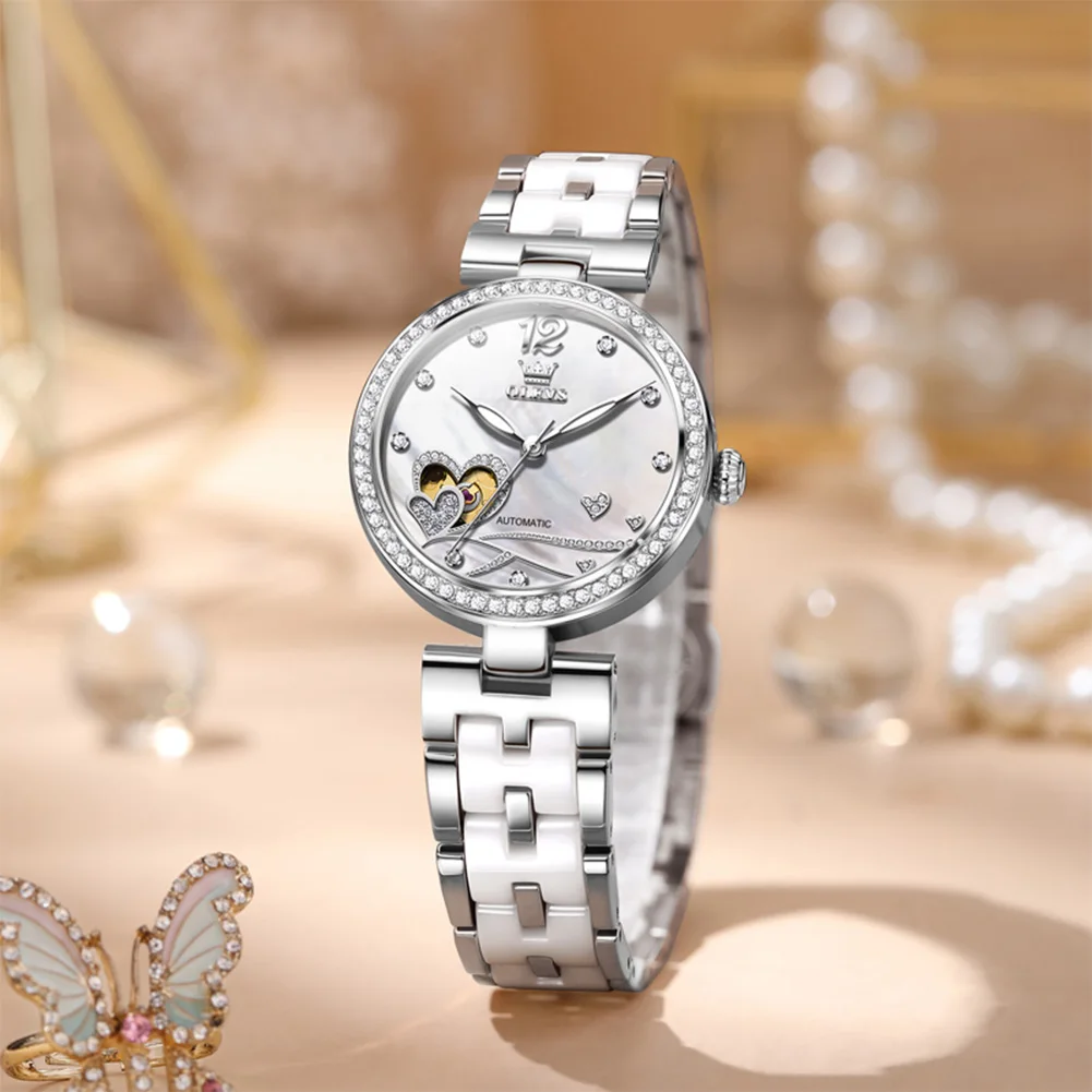 Fashion Diamond Love Design Ladies Watch Waterproof Automatic Mechanical Watch for Woman High Quality Ceramics Women's Watches