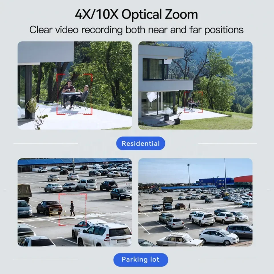 PTZ 4MP 4G 4K HD 10X Zoom لاسلكي خارجي يعمل بالطاقة الشمسية الأمن IP المسار البشري 8MP عدسة مزدوجة CCTV WIFI 4g كاميرا Ptz الشمسية