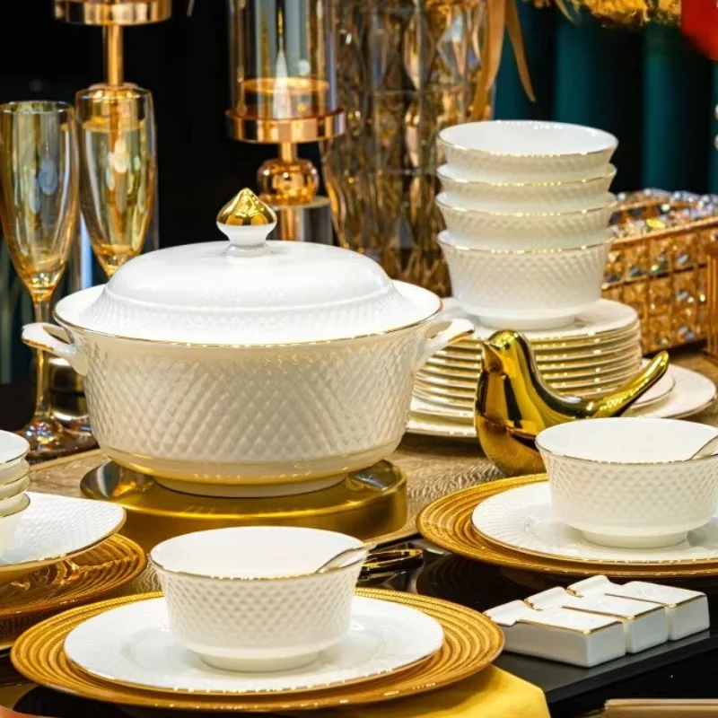 New Jingdezhen Bone China Tableware Set Pure White Underglaze Colour Tableware Set Ceramic Bowl And Plate Set Household Bowl