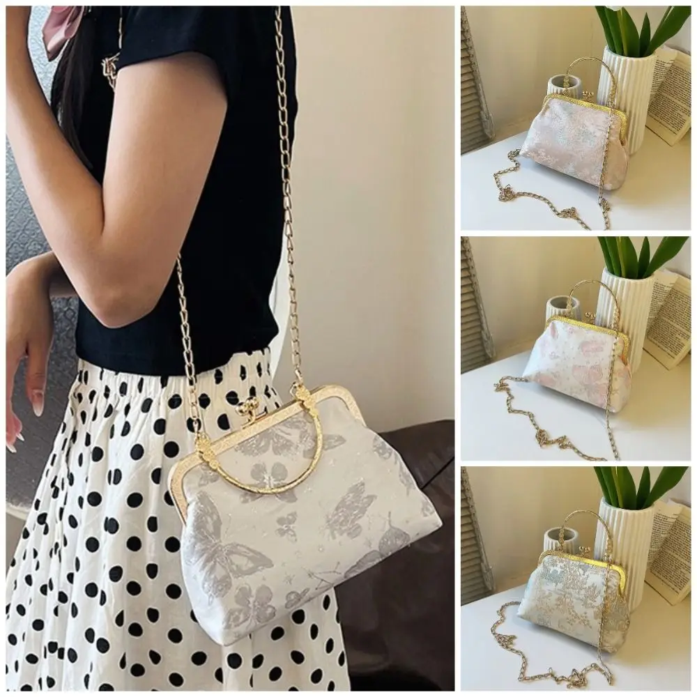 

Chain Cheongsam Embroidered Banquet Bag Elegant Butterfly Kiss Lock Shoulder Bag Flower Handheld Chinese Style Handbag