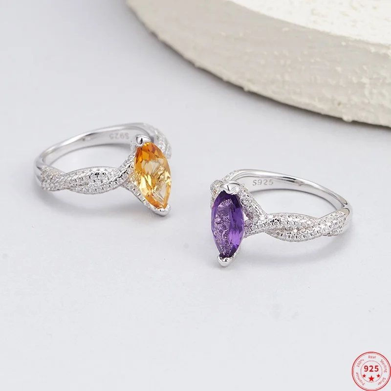 

Кольца из стерлингового серебра 925 пробы для женщин и мужчин с геометрическим запутывающим узором, инкрустация аметистом, цитрином, цирконом, модные ювелирные изделия, оптовая продажа