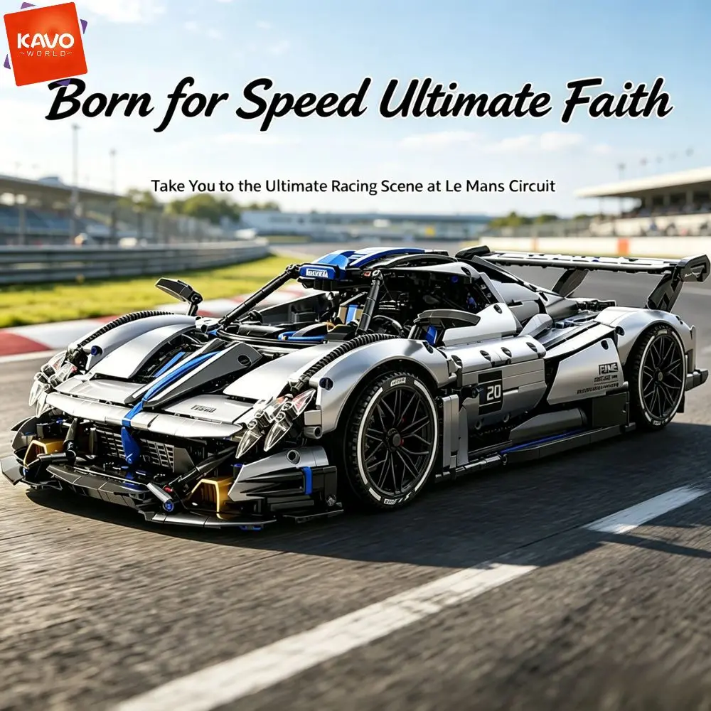 KAVOWORLD 1:8 Scale Silver-Blue Technical Super Racing Sports Car Building Blocks Set 3526pcs DIY STEM Assembly Premium ABS Racing Car Building Bricks Toy Model with Rear Linkage Engine & Track Wing, Ideal Birthday Christmas Gift for Teens Adults view 6