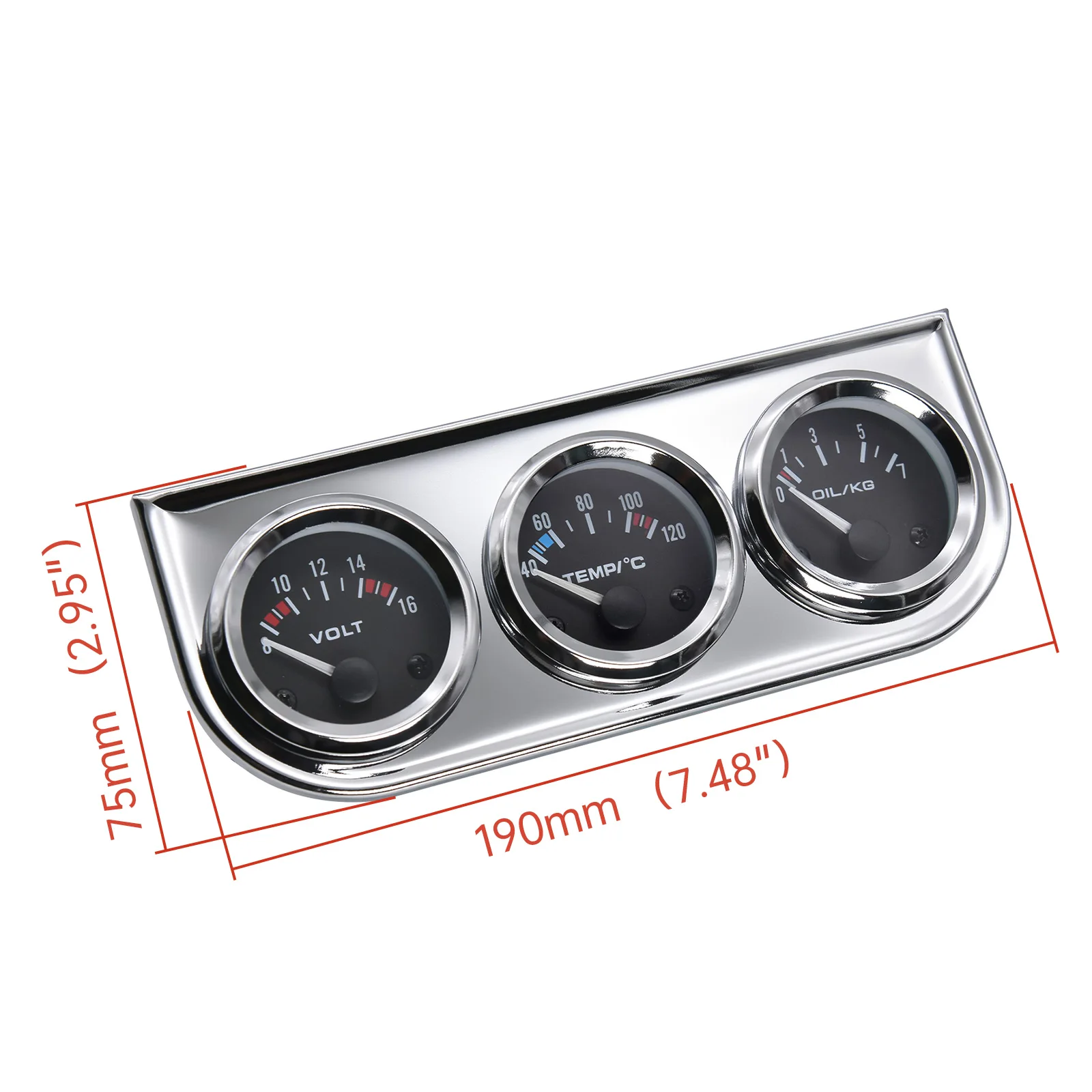 52MM Water Temperature Gauge Celsius Oil Pressure Meter  Voltmeter Chrome 3 in 1 Gauge Kit With Sensor Car Motorcycle Meter