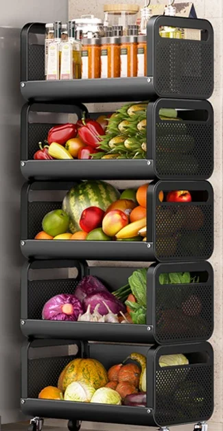 

Kitchen basket storage rack with multiple floors, movable for storing fruits and vegetables at home