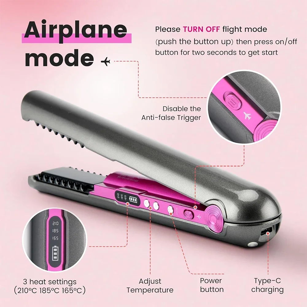 Cordless Hair Straightener Portable Straightener for Travel Rechargeable Dual Voltage Mini Flat Iron with Heat-up in Seconds