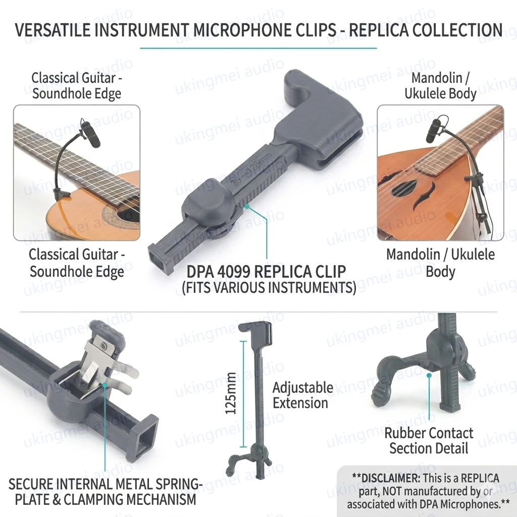 Universal Adjustable Microphone Clip Mount for DPA4099 Replica Mic Clamp Bracket Holder for Classical Guitar Ukulele Mandolin view 5