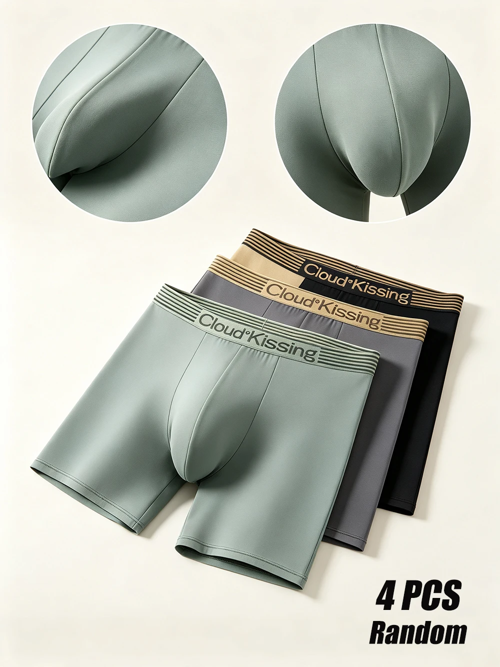 Kit com 4 Cuecas Boxer Masculinas Cloud Kissing Aleatórias: Tecido Superior, Confortável e Suave, Não Irritante, Confiável para Uso Diário em Todas as Estações