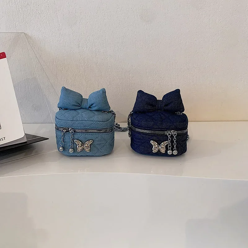 Women Shoulder Bags Korea Style Denim Embroidered Bowknot Mini Bag New Autumn Winter Niche Fashionable Crossbody Bag All-match