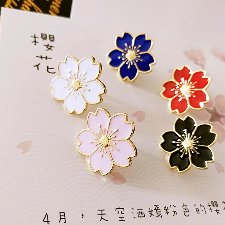 Sweet Sakura Flower Enamel Badge Brooches Pins for Women Girls Colorful Cartoon Jewelry Retro Accessories Backpack Gifts