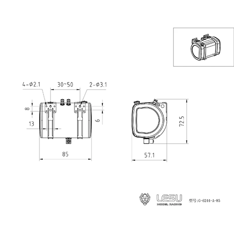 LESU-tanque de óleo hidráulico metálico para caminhão TAMIYA, descarregador do trator DIY, carro modelo do homem Scania, 1:14 RC, 85mm