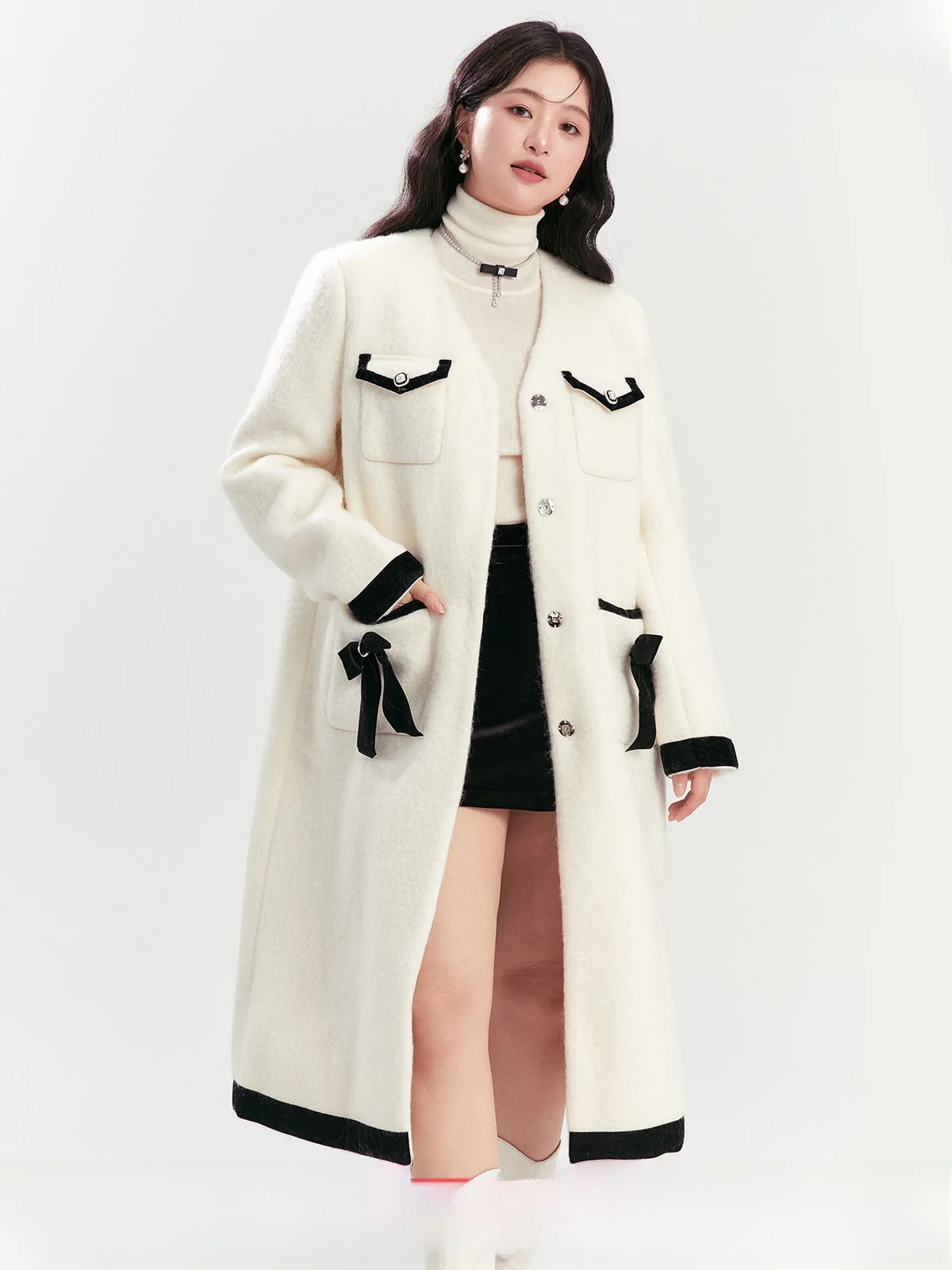 

Шерстяное пальто большого размера для женщин, с узлом, новинка зимы, универсальная верхняя одежда для полных женщин