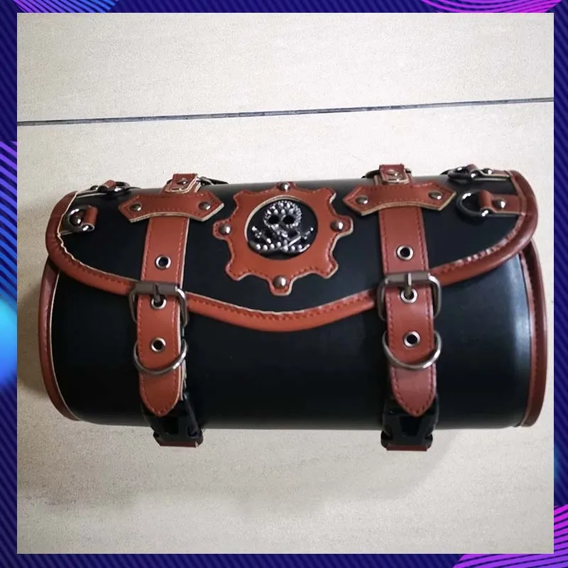 Retro Motorcycle Handlebar Bag Waterproof PU Leather Skull Pattern Tool Storage Pouch Bag For Motorcycle Outdoor Riding Gift