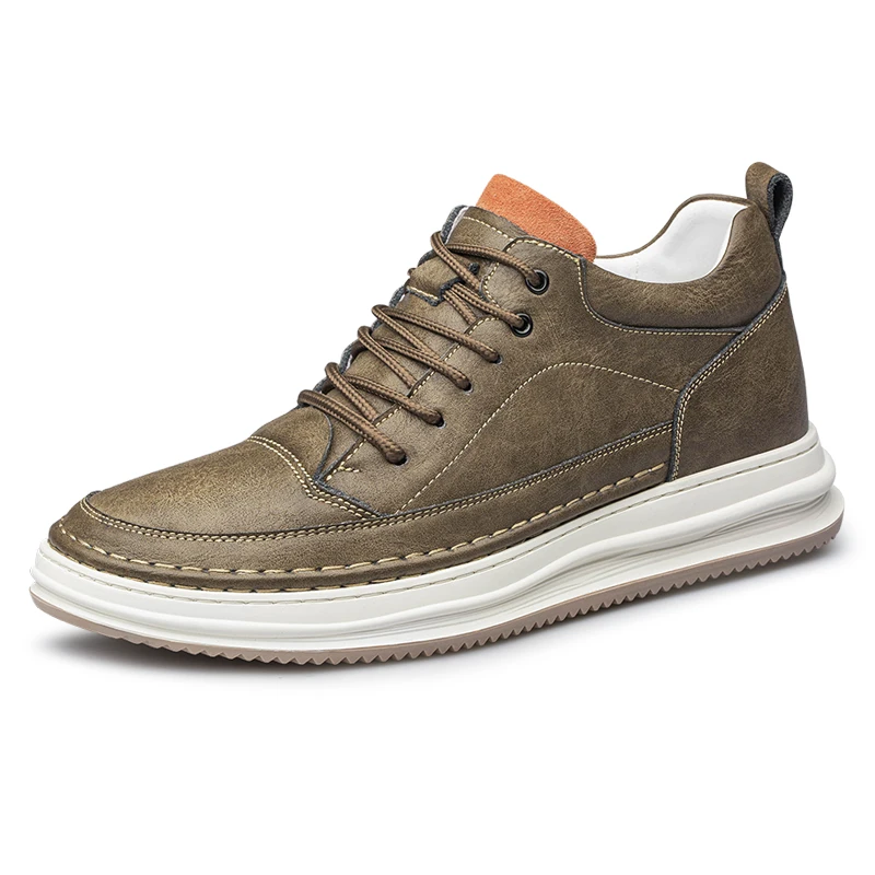 

Мужские модные осенние кроссовки в корейском стиле со скрытым увеличением роста, повседневные низкие туфли с круглым носком, высокие черные кеды