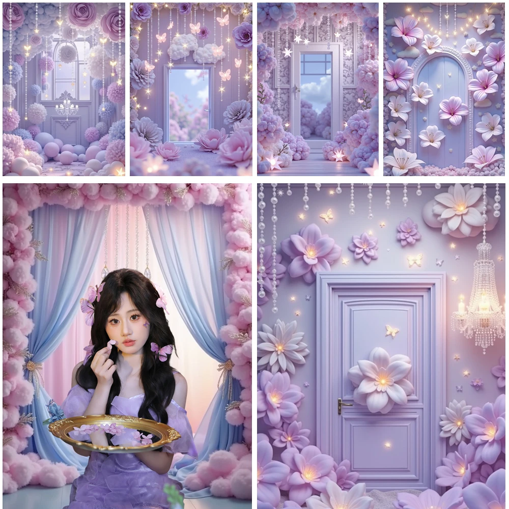 

MOON.QG Dearmy Cloud Balloon Photo Background Curtains Floral Butterfly Backdrop Photocall Birthday Photocall Shooting Props