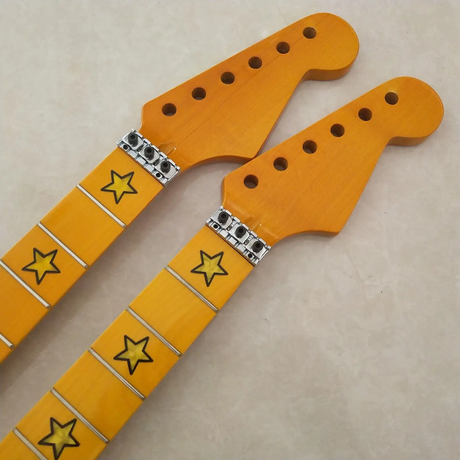 

2pcs Guitar Neck 22 Fret 25.5" Maple Fretboard Star Inlay Yellow Necks Lock nut